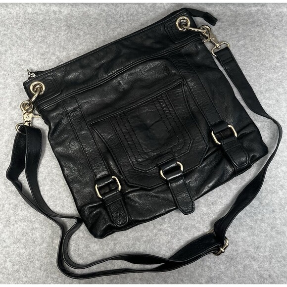 The‎ Sak Leather Messenger Bag Crossbody Hobo Purse Black Bohemian Vintage - Picture 1 of 15